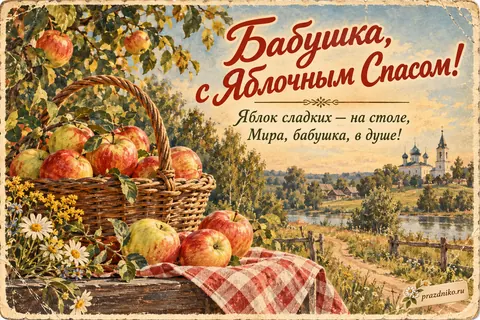 Открытка «Яблочный Спас (Преображение Господне)» — бабушке: Бабушка, с Яблочным Спасом!
Яблок сладких — на столе,
Мира, бабушка, в душе!
prazdniko.ru