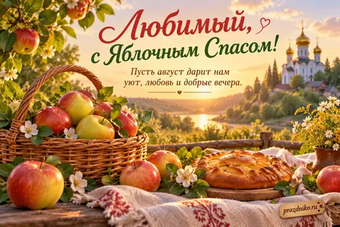 Открытка «Яблочный Спас (Преображение Господне)» — любимому: Любимый, с Яблочным Спасом!
Пусть август дарит нам уют, любовь и добрые вечера.
prazdniko.ru