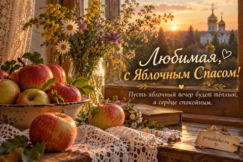 Открытка «Яблочный Спас (Преображение Господне)» — любимой: Любимая, с Яблочным Спасом!
Пусть яблочный вечер будет тёплым, а сердце спокойным.
prazdniko.ru