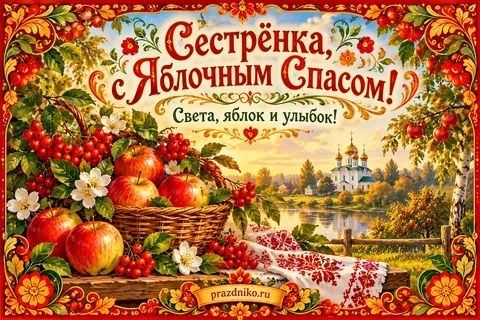Открытка «Яблочный Спас (Преображение Господне)» — сестре: Сестрёнка, с Яблочным Спасом!
Света, яблок и улыбок!
prazdniko.ru