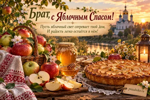 Открытка «Яблочный Спас (Преображение Господне)» — брату: Брат, с Яблочным Спасом!
Пусть яблочный свет согревает твой дом,
И радость легко остаётся в нём!
prazdniko.ru