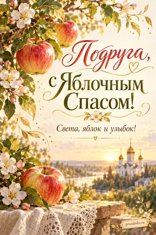 Открытка «Яблочный Спас (Преображение Господне)» — подруге: Подруга, с Яблочным Спасом!
Света, яблок и улыбок!
prazdniko.ru
