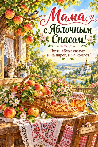 Открытка «Яблочный Спас (Преображение Господне)» — маме: Мама, с Яблочным Спасом!
Пусть яблок хватит и на пирог, и на компот!