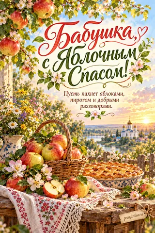 Открытка «Яблочный Спас (Преображение Господне)» — бабушке: Бабушка, с Яблочным Спасом!
Пусть пахнет яблоками, пирогом и добрыми разговорами.