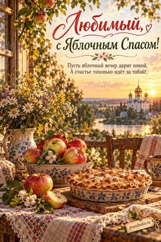 Открытка «Яблочный Спас (Преображение Господне)» — любимому: Любимый, с Яблочным Спасом!
Пусть яблочный вечер дарит покой,
А счастье тихонько идёт за тобой!
