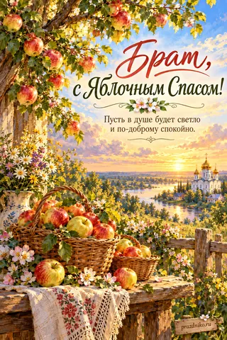 Открытка «Яблочный Спас (Преображение Господне)» — брату: Брат, с Яблочным Спасом!
Пусть в душе будет светло и по-доброму спокойно.